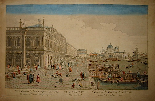 Anonimo Sancti Theodori Ecclesiae prospectus et urbis Venetiorum Canalis magni aspectus - L'eglise de St. Theodore et l'Entrée du grand Canal de Venise 1760 ca. Parigi 